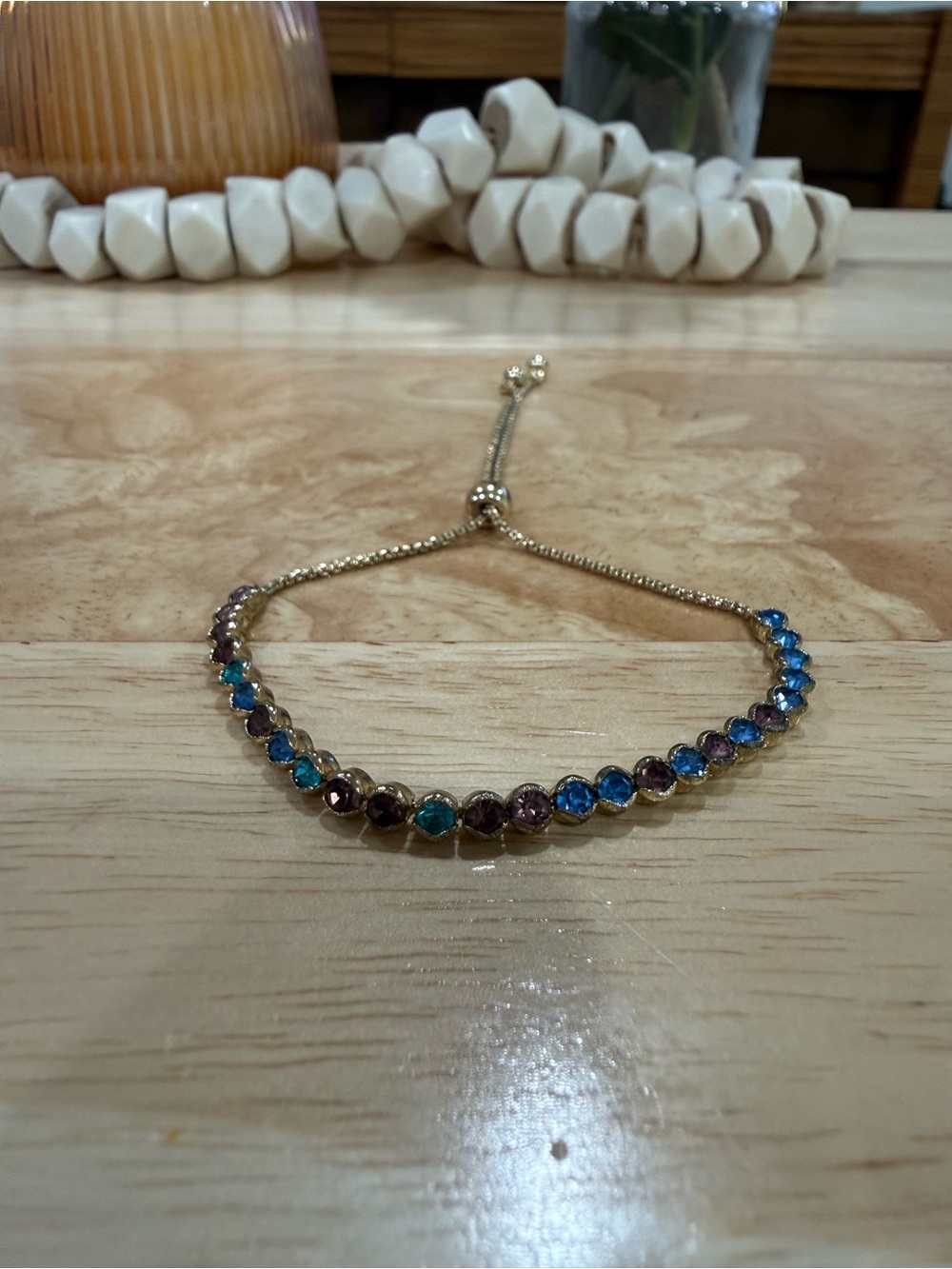 Gold-Tone Multicolor Crystal Slider Bracelet - Picture 3 of 3